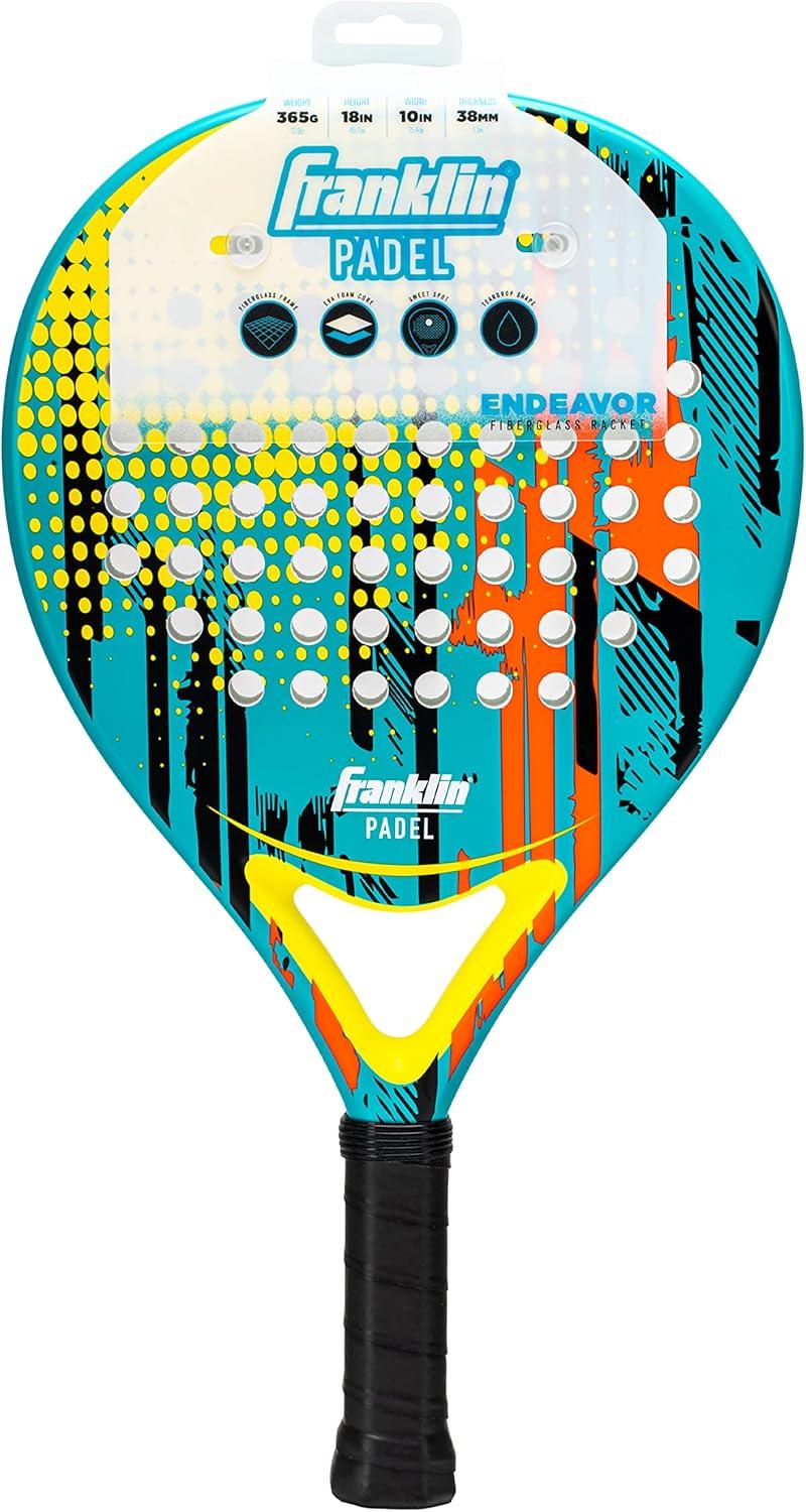 image:imageFranklin Sports Padel Racket Endeavor Fiberglass Padel Racket with Foam Core 365g Premium Performance BlueYellow