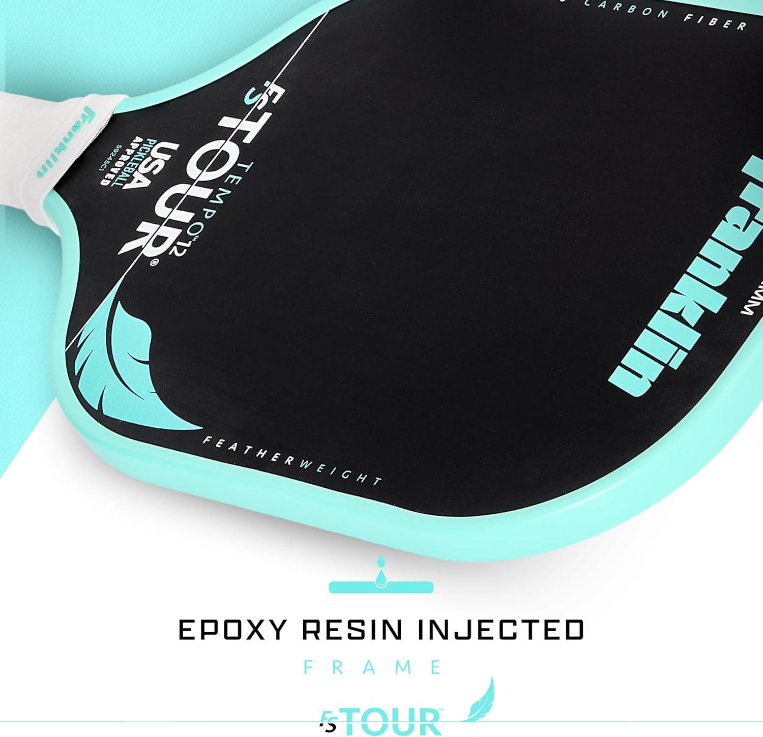 image:imageFranklin Sports Pro Pickleball Paddles FS Tour Featherweight Series Lightweight Paddles USA Pickleball Approved Raw Carbon Fiber Surface Dynasty Tempo 12mm CoreBlackWhiteTeal