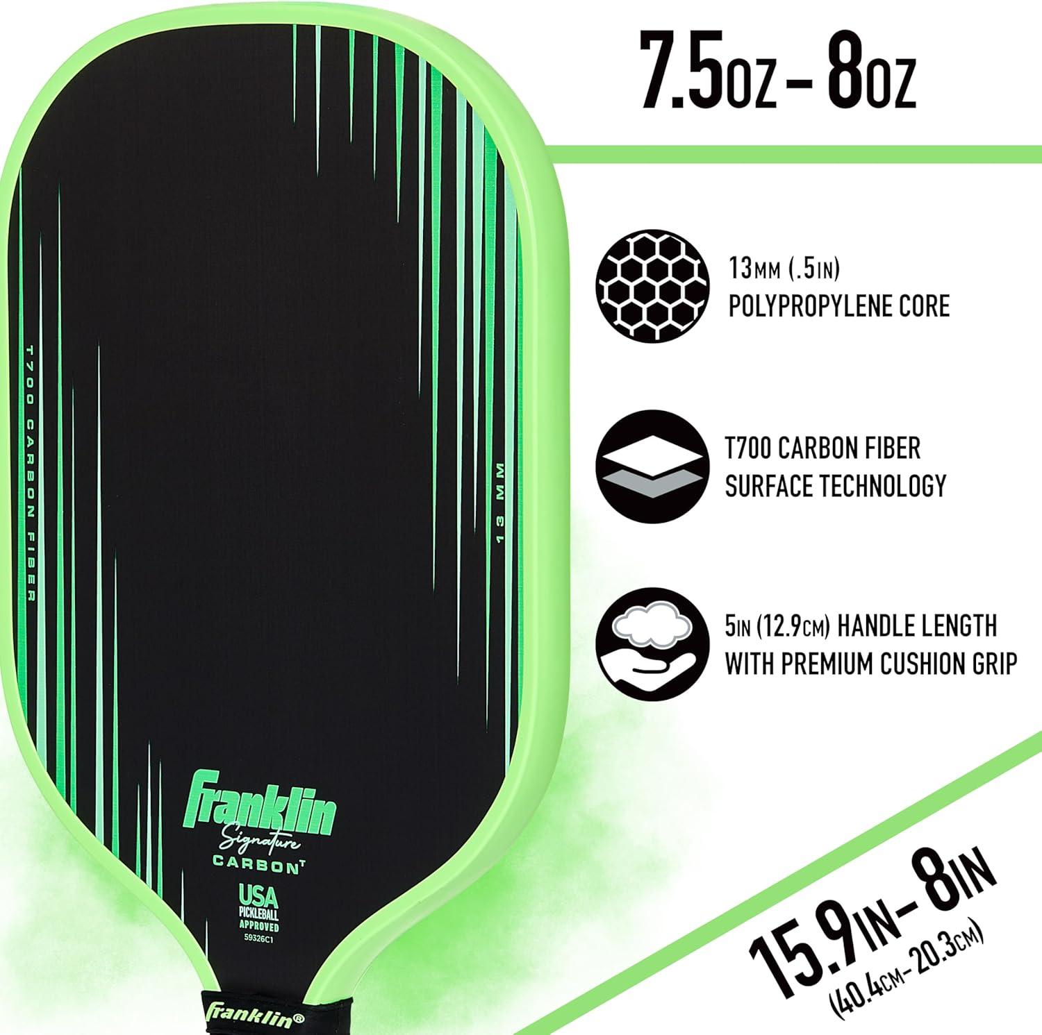 image:imageFranklin Sports Pro Pickleball Paddles Signature Carbon Series T700 Carbon Fiber Surface USA Pickleball USAPA Tournament Approved 13mm Polypropylene Core PinkTraditional Green