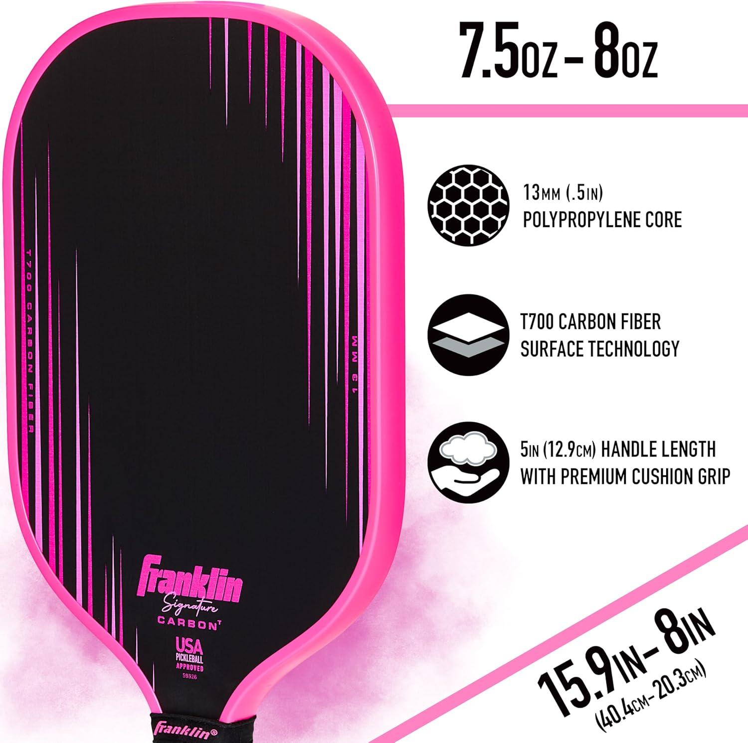 image:imageFranklin Sports Pro Pickleball Paddles Signature Carbon Series T700 Carbon Fiber Surface USA Pickleball USAPA Tournament Approved 13mm Polypropylene Core PinkTraditional Pink