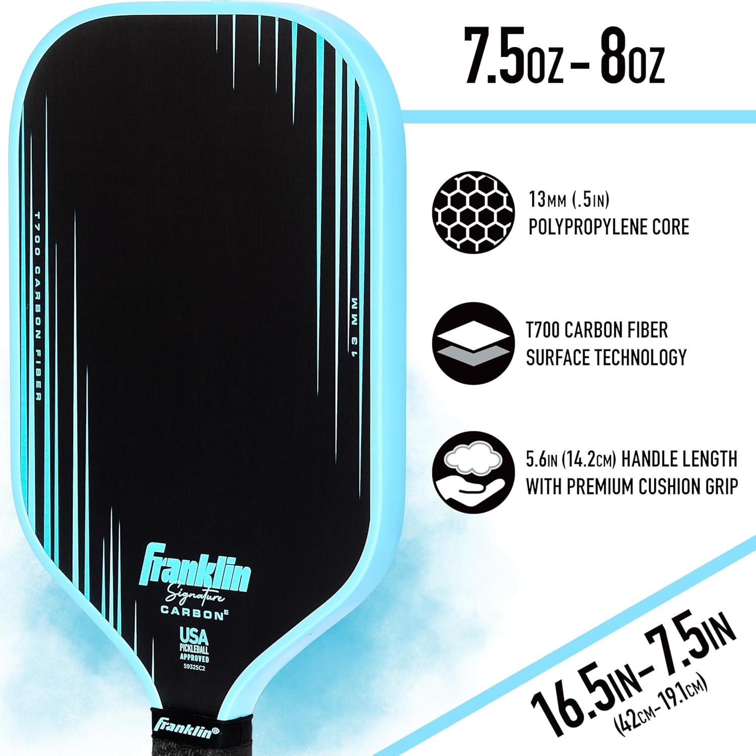 image:imageFranklin Sports Pro Pickleball Paddles Signature Carbon Series T700 Carbon Fiber Surface USA Pickleball USAPA Tournament Approved 13mm Polypropylene Core PinkElongated Blue