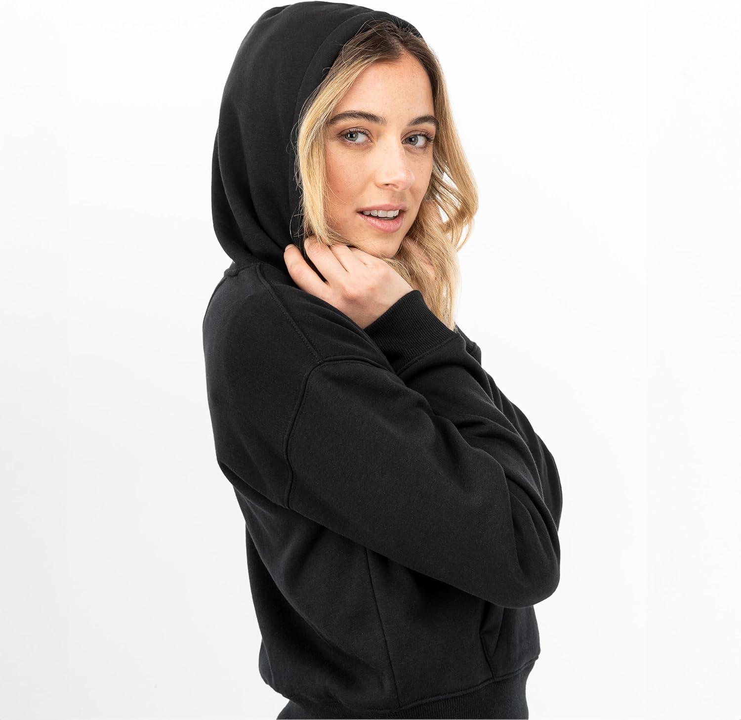image:imageFranklin Sports Womens Cropped Pickleball Hooded Sweatshirt Soft Athleisure Long Sleeve Pullover Athletic HoodieBlack