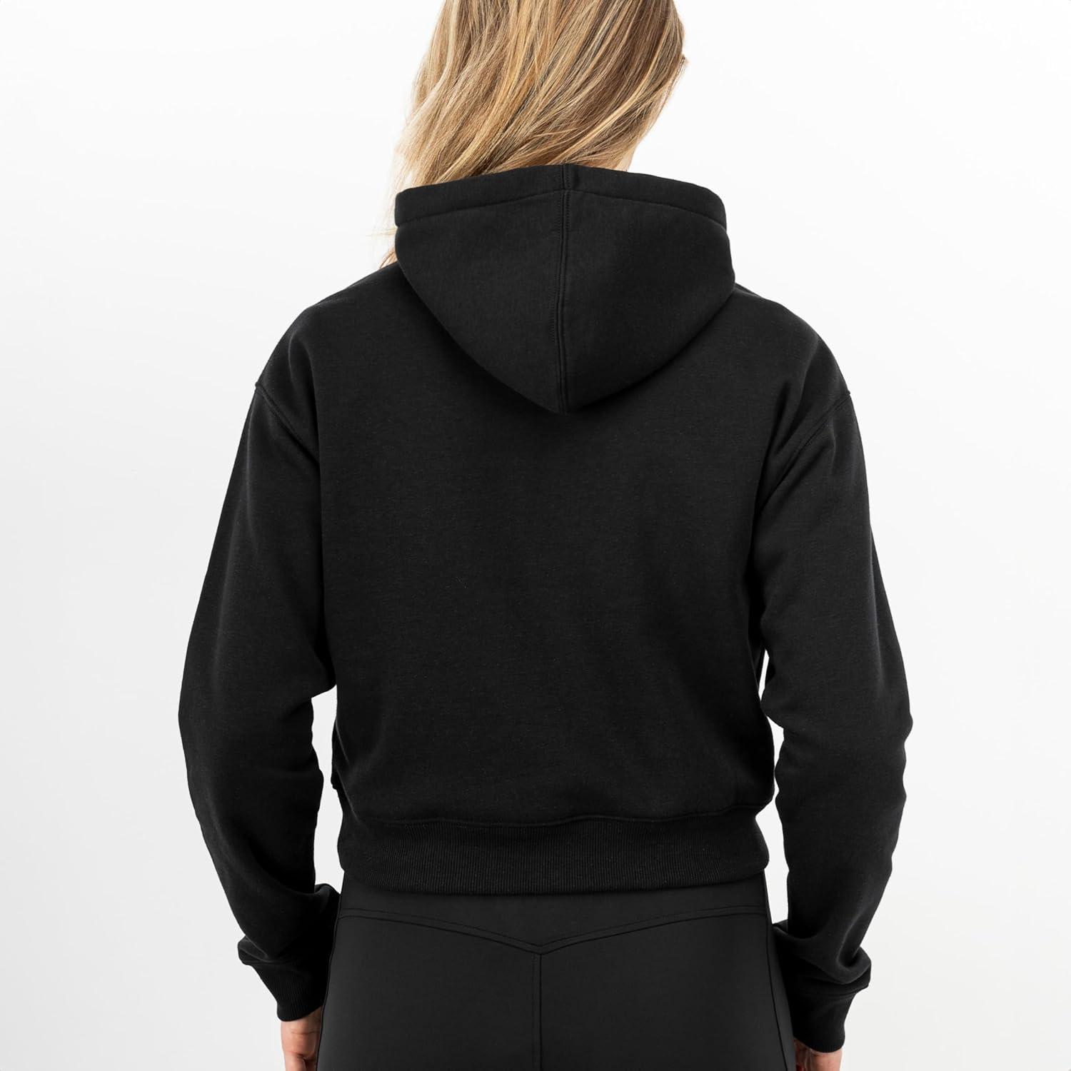 image:imageFranklin Sports Womens Cropped Pickleball Hooded Sweatshirt Soft Athleisure Long Sleeve Pullover Athletic HoodieBlack