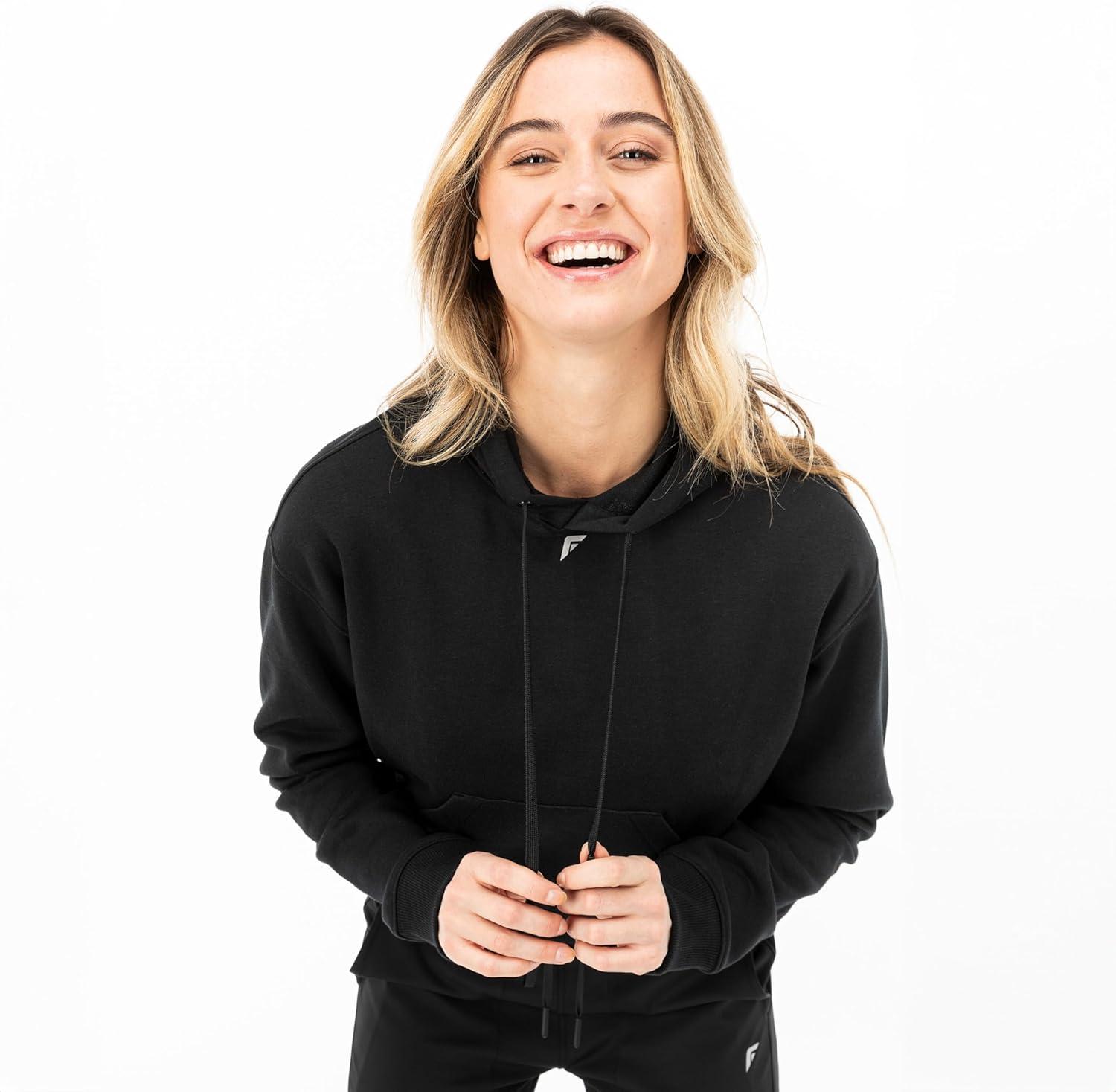 image:imageFranklin Sports Womens Cropped Pickleball Hooded Sweatshirt Soft Athleisure Long Sleeve Pullover Athletic HoodieBlack