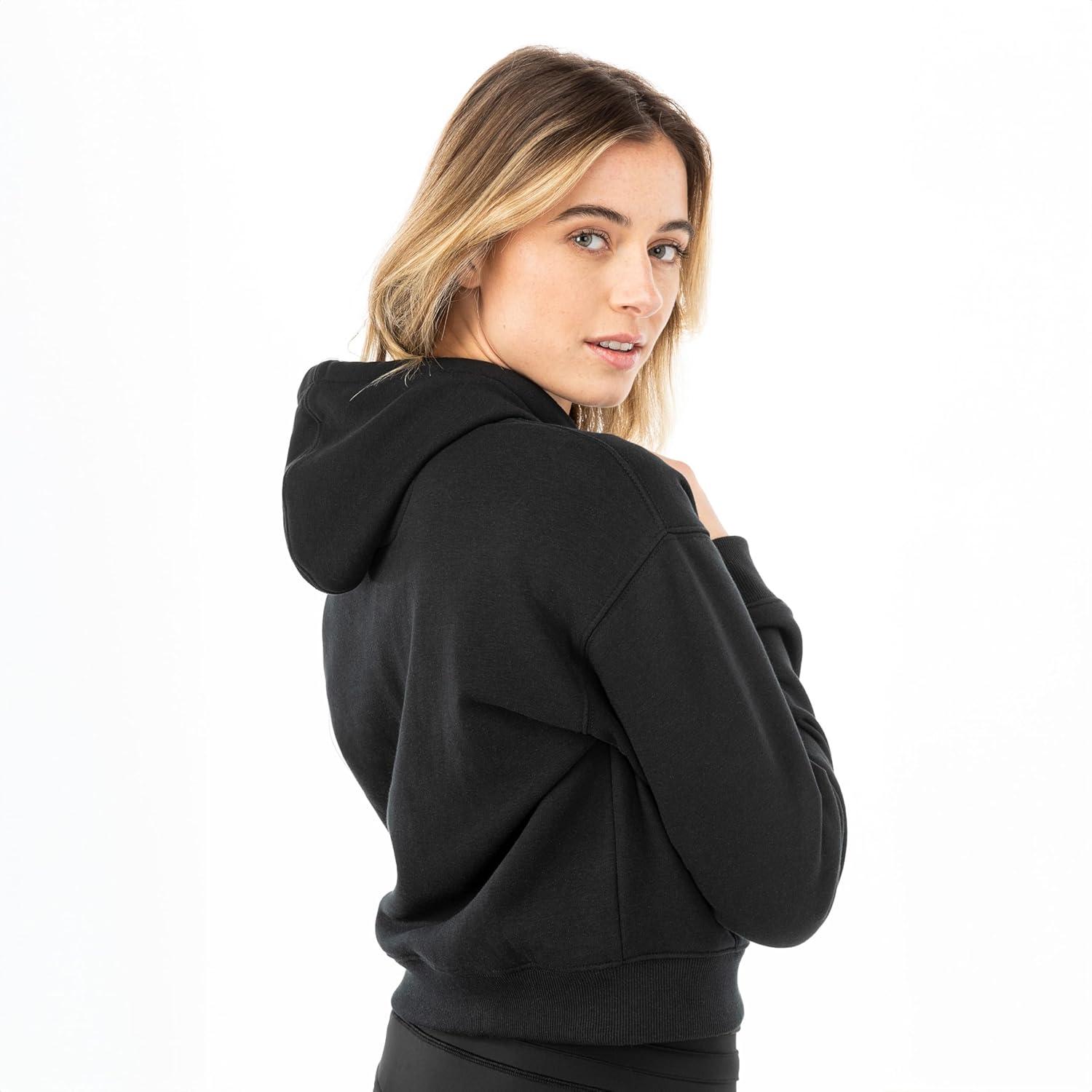 image:imageFranklin Sports Womens Cropped Pickleball Hooded Sweatshirt Soft Athleisure Long Sleeve Pullover Athletic HoodieBlack