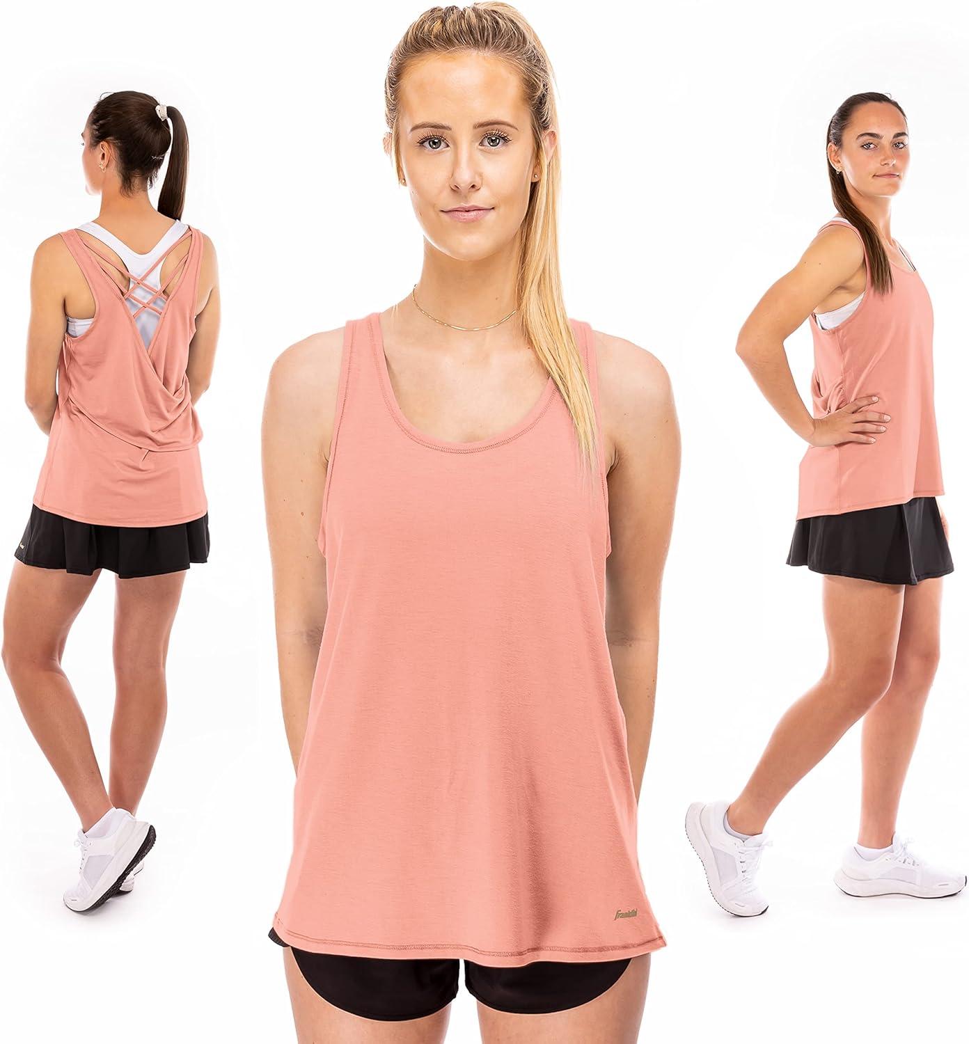 image:imageFranklin Sports Womens Womens Rose Gold Lattice Back Tank Top Relaxed FitRose Gold