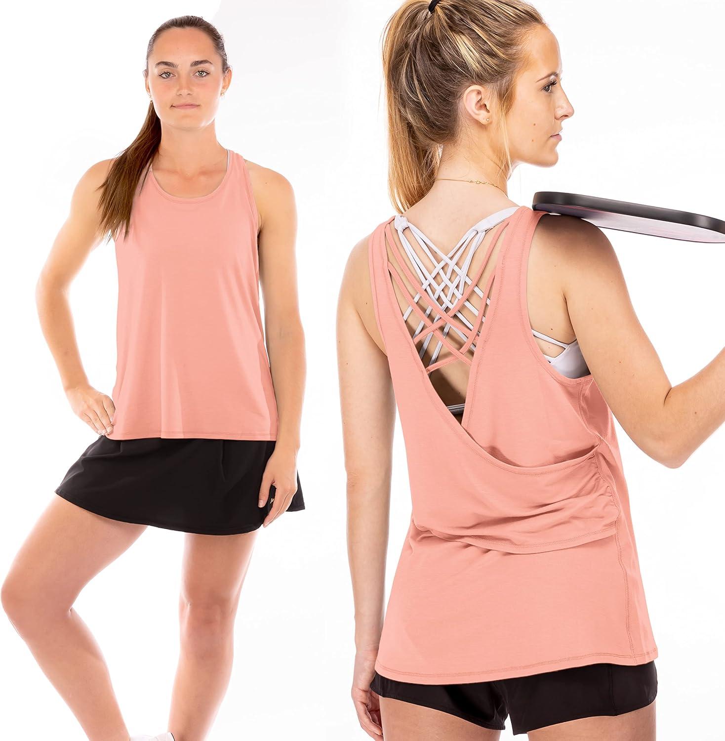 image:imageFranklin Sports Womens Womens Rose Gold Lattice Back Tank Top Relaxed FitRose Gold