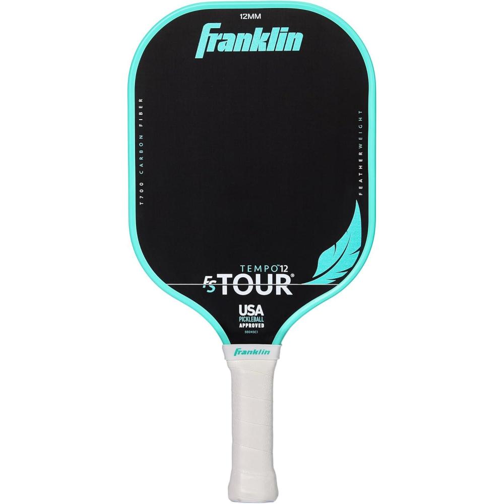 image:imageFranklin Sports Pro Pickleball Paddles FS Tour Featherweight Series Lightweight Paddles USA Pickleball Approved Raw Carbon Fiber Surface Dynasty Tempo 12mm CoreBlackWhiteTeal
