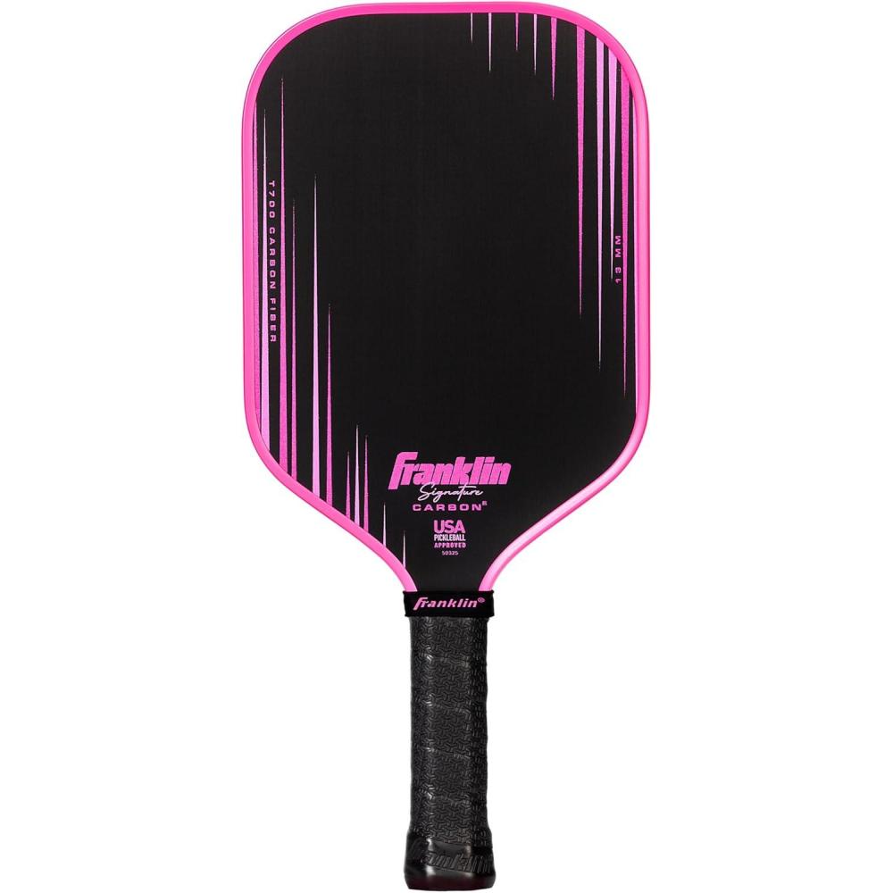 image:imageFranklin Sports Pro Pickleball Paddles  Signature Carbon Series T700 Carbon Fiber Surface  USA Pickleball USAPA Tournament Approved  13mm Polypropylene Core  PinkElongated  Pink