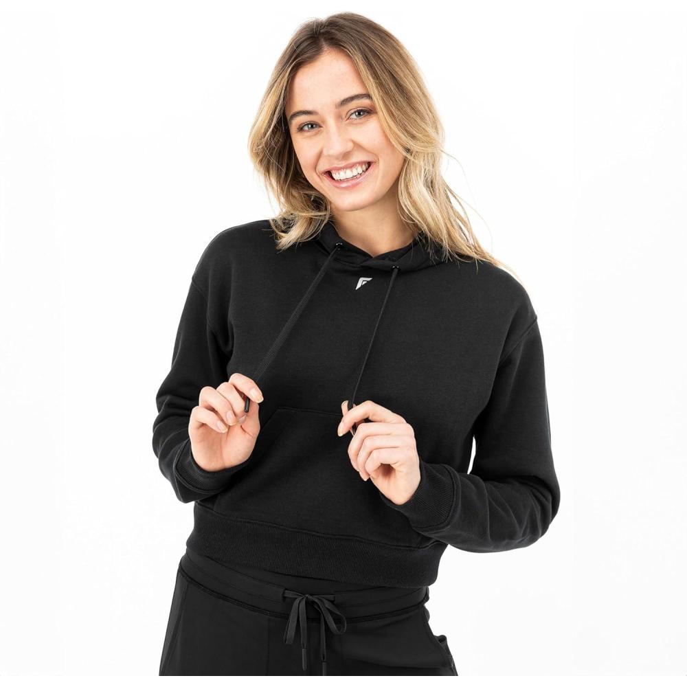 image:imageFranklin Sports Womens Cropped Pickleball Hooded Sweatshirt  Soft Athleisure Long Sleeve Pullover  Athletic HoodieBlack