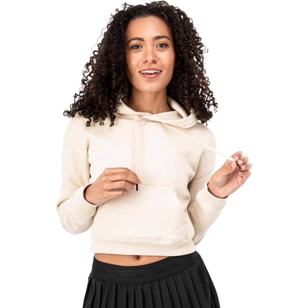 image:imageFranklin Sports Womens Cropped Pickleball Hooded Sweatshirt Soft Athleisure Long Sleeve Pullover Athletic HoodieOat