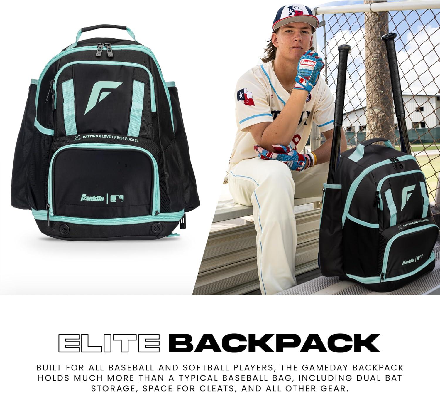 image:imageFranklin Sports Gameday Baseball Fastpitch Softball Backpacks Adult Youth Bat Bags for Equipment Waterproof BatpacksMintBlack