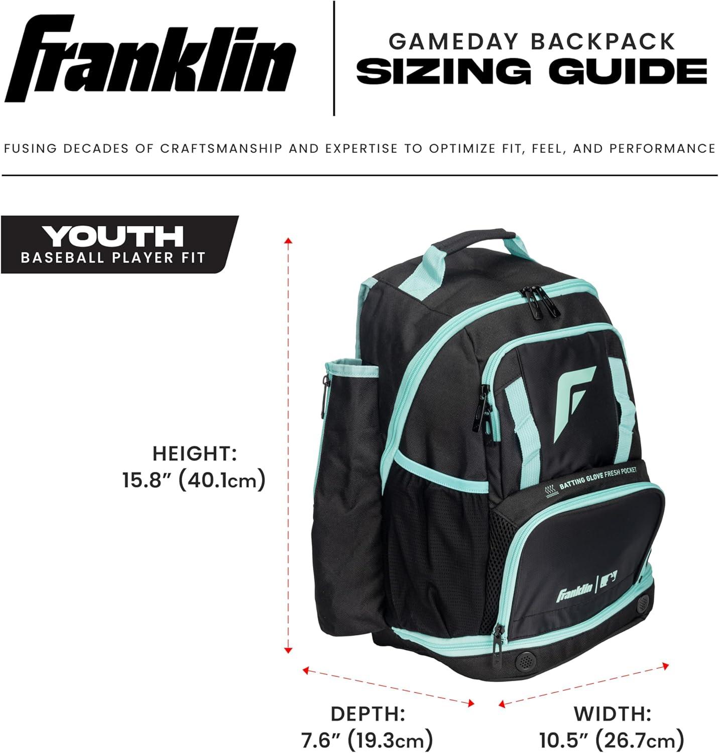 image:imageFranklin Sports Gameday Baseball Fastpitch Softball Backpacks Adult Youth Bat Bags for Equipment Waterproof BatpacksMintBlack