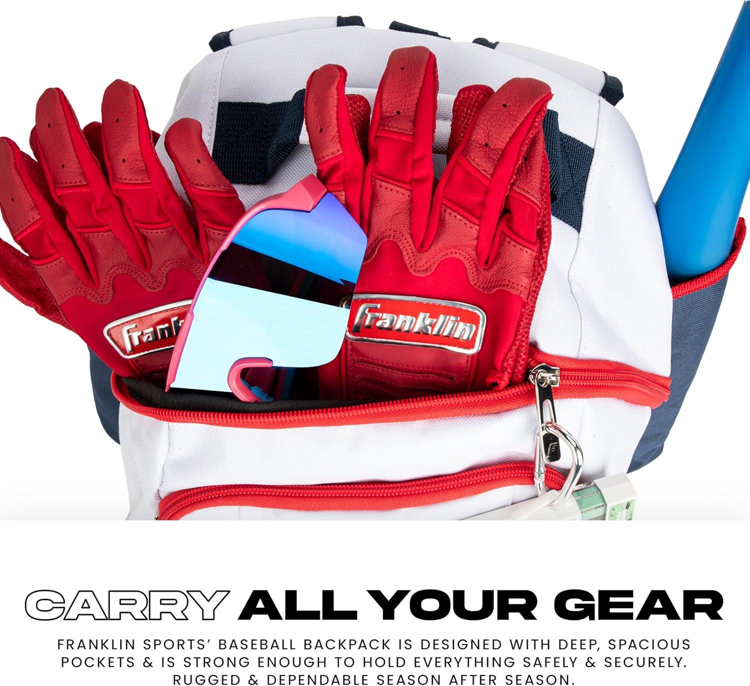 image:imageFranklin Sports Gameday Baseball Fastpitch Softball Backpacks Adult Youth Bat Bags for Equipment Waterproof BatpacksRedWhiteBlue