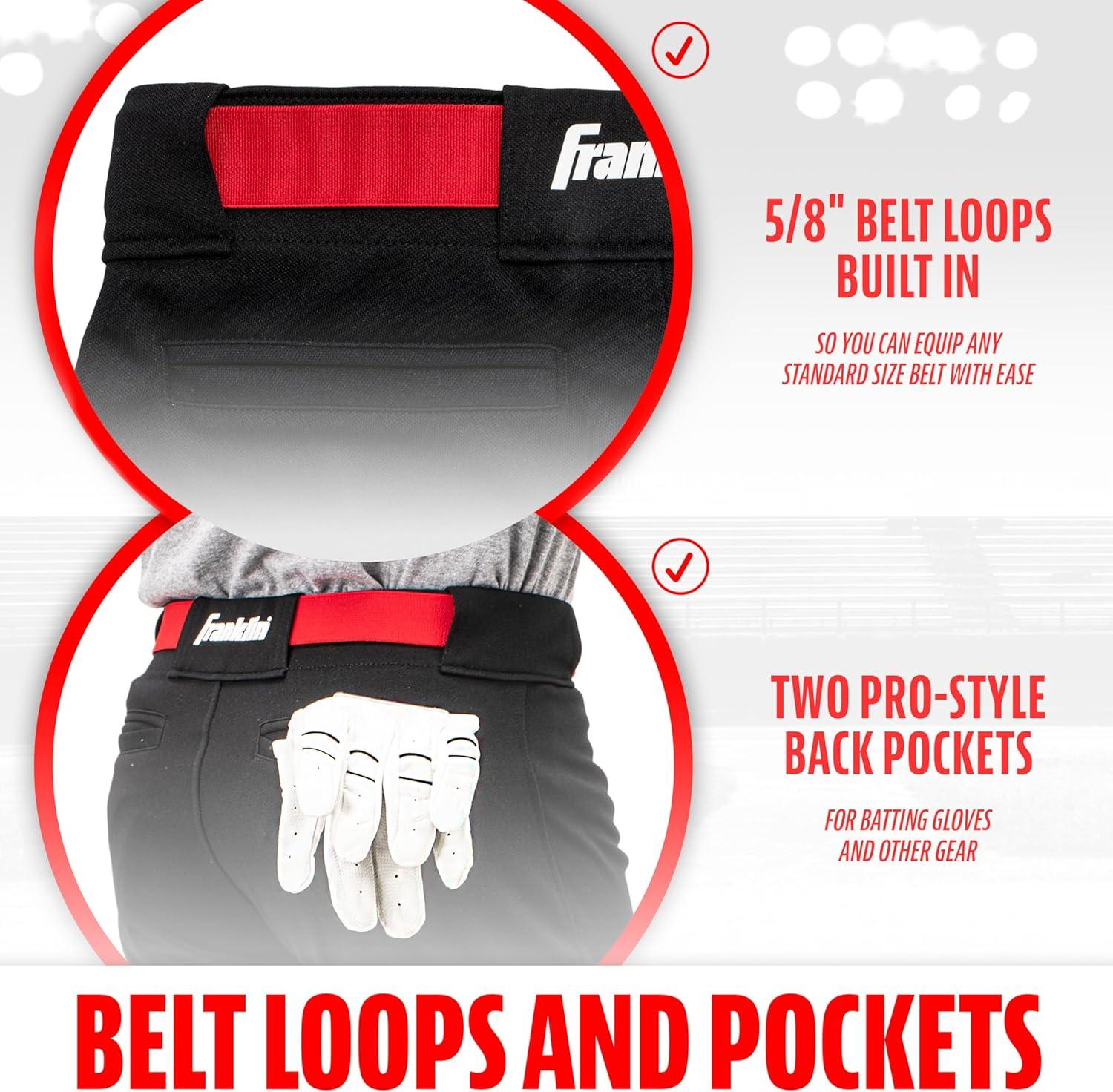 image:imageFranklin Sports Youth Baseball Softball Pants Relaxed Style Kids Pants for Boys Girls with Belt LoopBlack