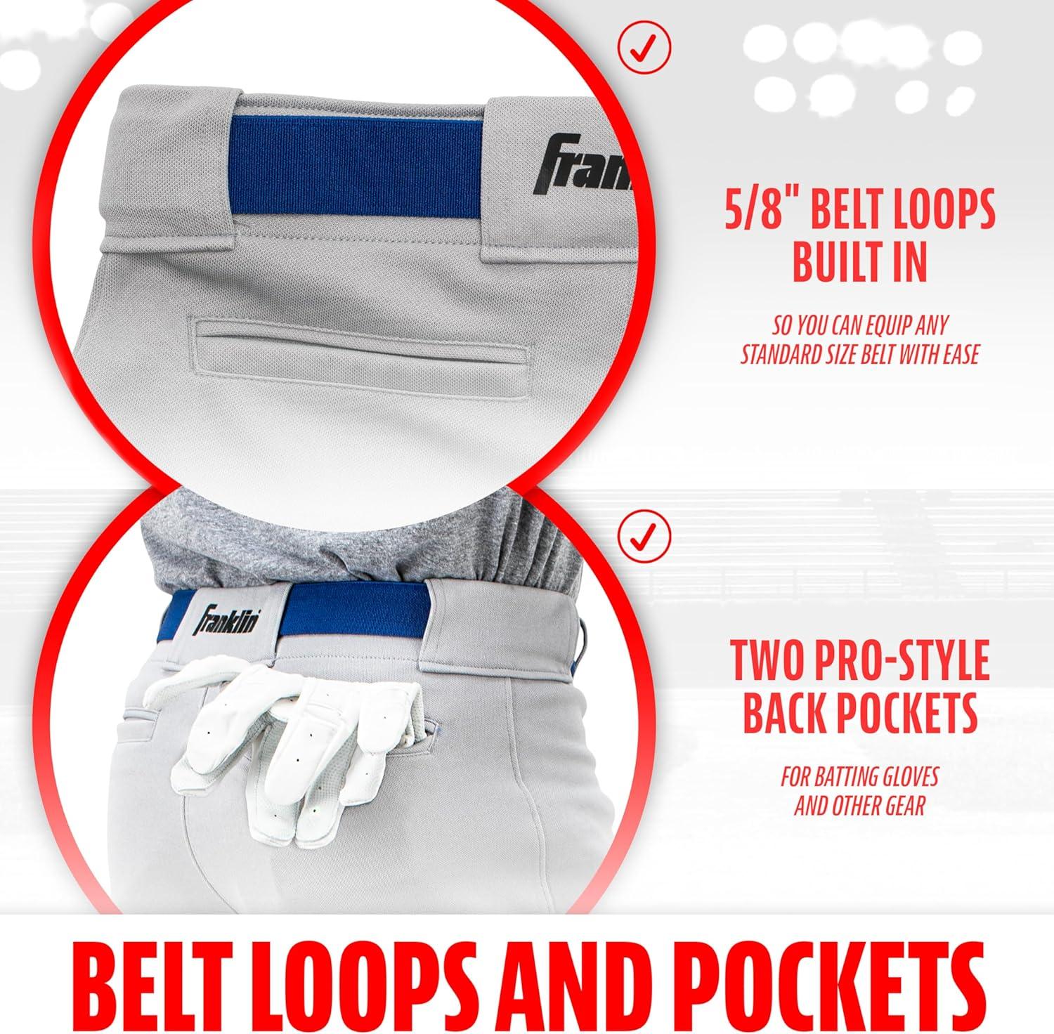 image:imageFranklin Sports Youth Baseball Softball Pants Relaxed Style Kids Pants for Boys Girls with Belt LoopGray