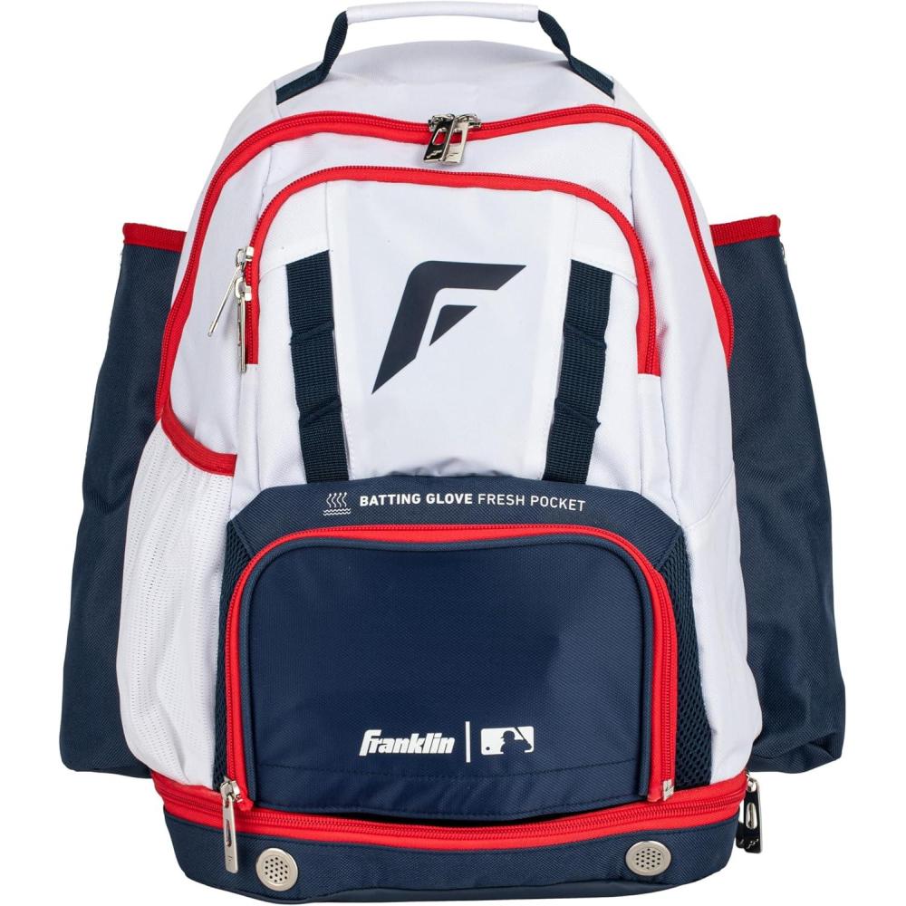 image:imageFranklin Sports Gameday Baseball Fastpitch Softball Backpacks Adult Youth Bat Bags for Equipment Waterproof BatpacksRedWhiteBlue