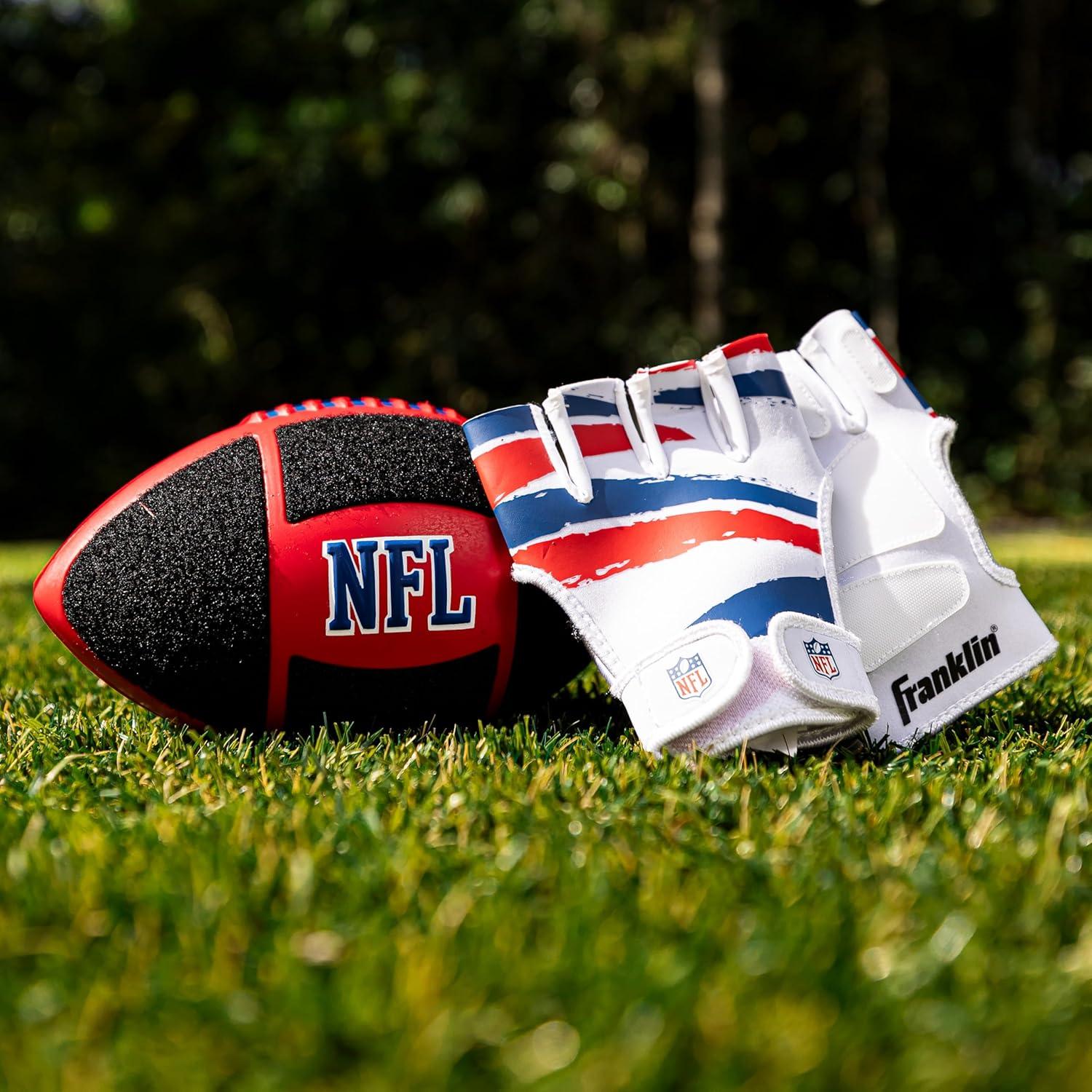 image:imageFranklin Sports NFL Kids Football Receiver Glove Set NFL Sticky Fingers Easy Catch Junior Football Gloves Youth Foam Football with SelfStick Cover Includes 1 Football 2 Gloves