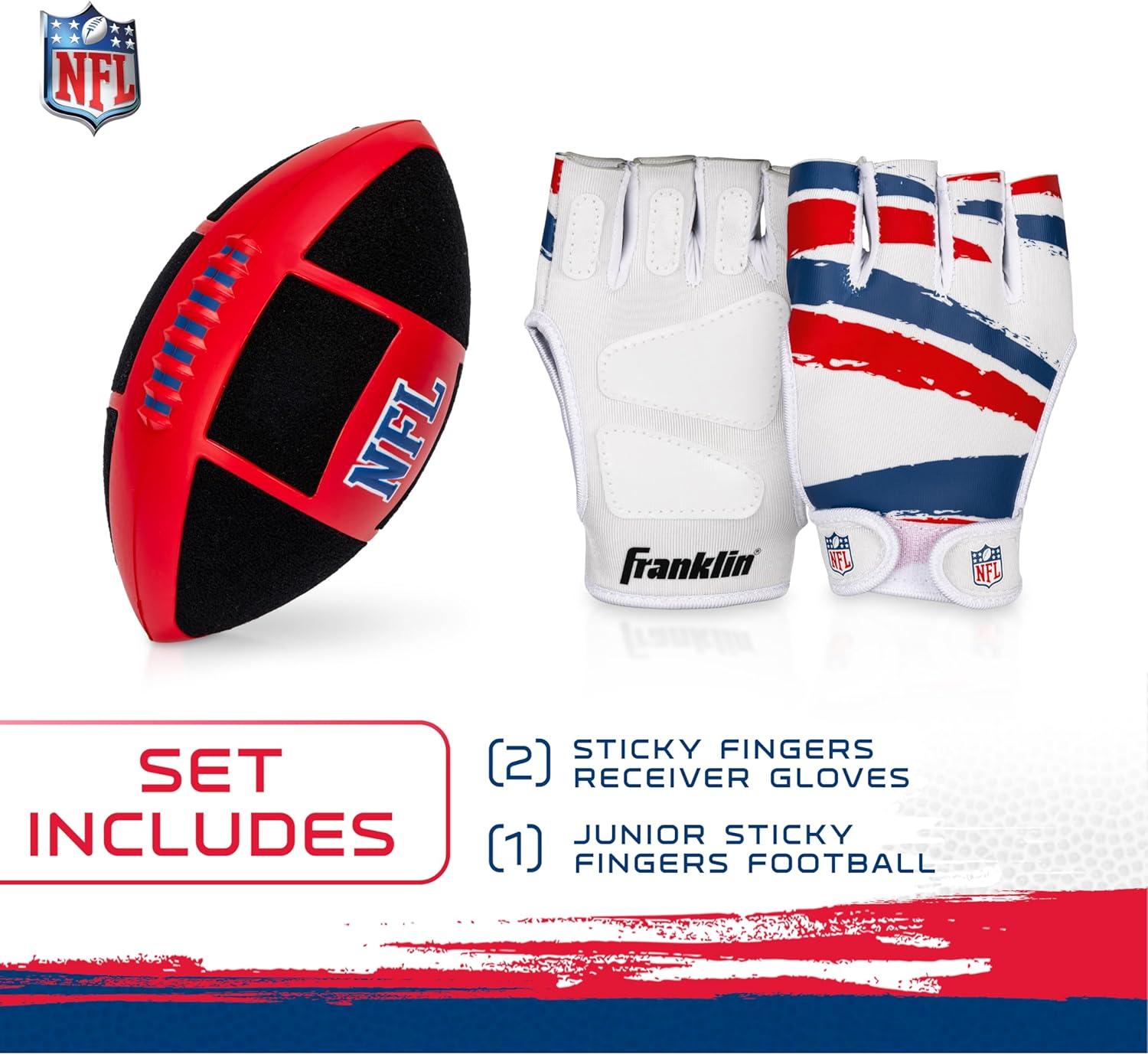 image:imageFranklin Sports NFL Kids Football Receiver Glove Set NFL Sticky Fingers Easy Catch Junior Football Gloves Youth Foam Football with SelfStick Cover Includes 1 Football 2 Gloves