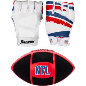 Franklin Sports NFL Kids Football + Receiver Glove Set – NFL Sticky Fingers Easy Catch Junior Football + Gloves – Youth Foam Football with Self-Stick Cover – Includes (1) Football + (2) Gloves