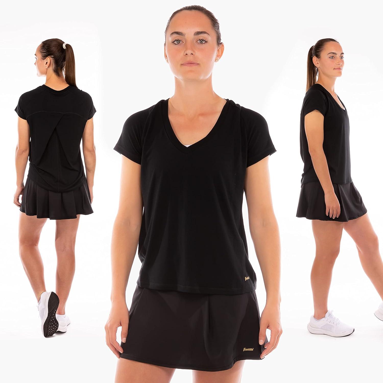 image:imageFranklin Sports Womens Womens Black Cross Back VNeck TShirt Relaxed FitBlack