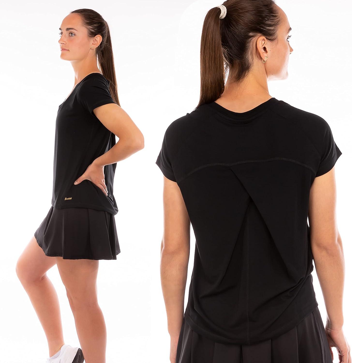 image:imageFranklin Sports Womens Womens Black Cross Back VNeck TShirt Relaxed FitBlack