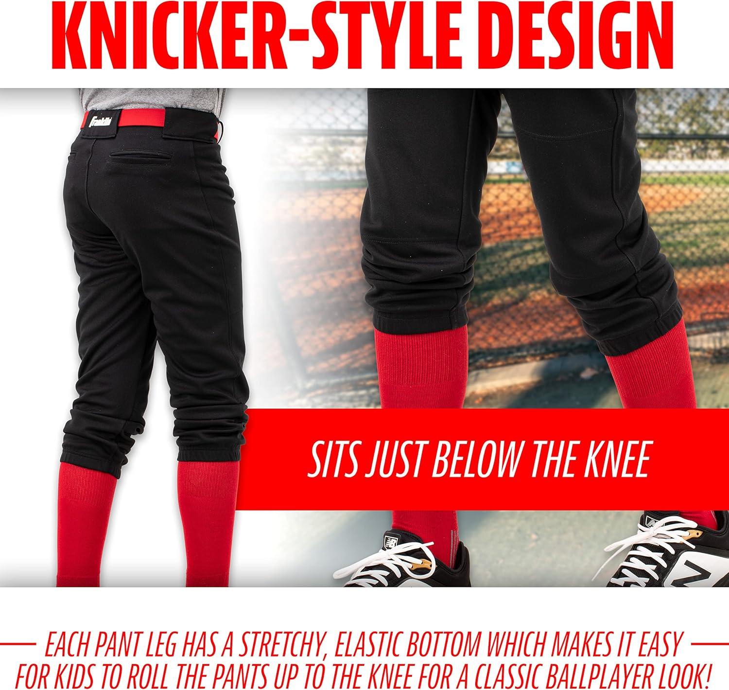 image:imageFranklin Sports Youth Baseball Softball Pants Knee High Pants for Boys Girls Knicker Style with Belt LoopBlack