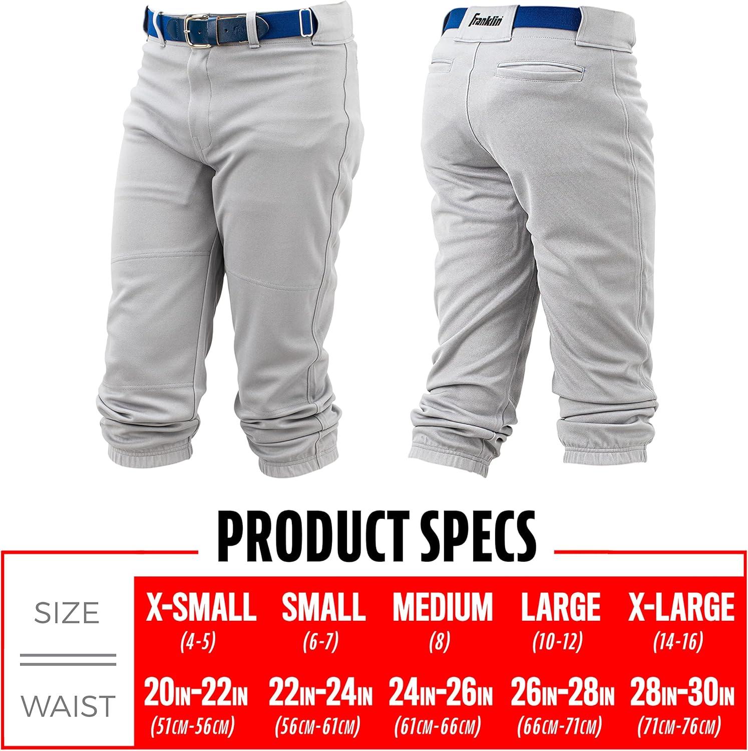 image:imageFranklin Sports Youth Baseball Softball Pants Knee High Pants for Boys Girls Knicker Style with Belt LoopGray