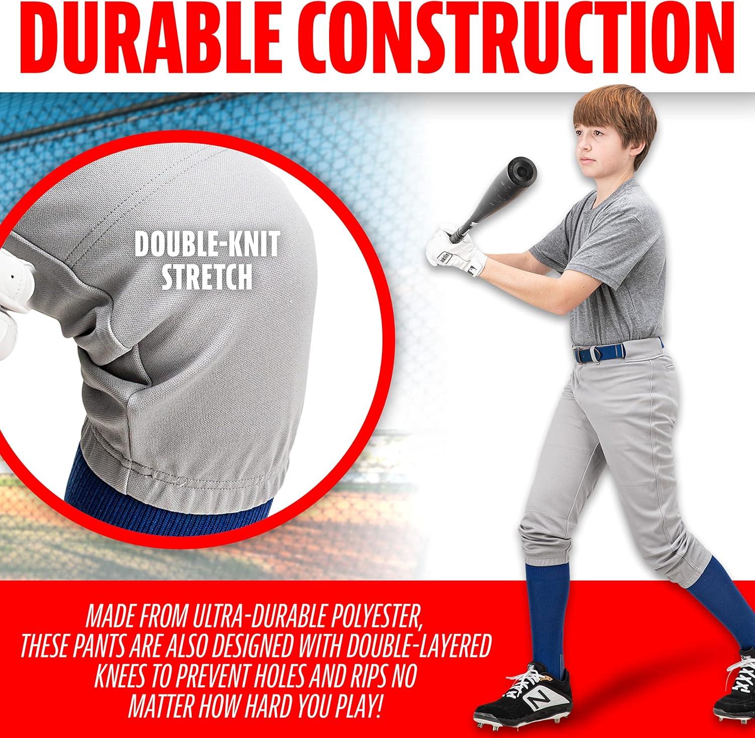 image:imageFranklin Sports Youth Baseball Softball Pants Knee High Pants for Boys Girls Knicker Style with Belt LoopGray