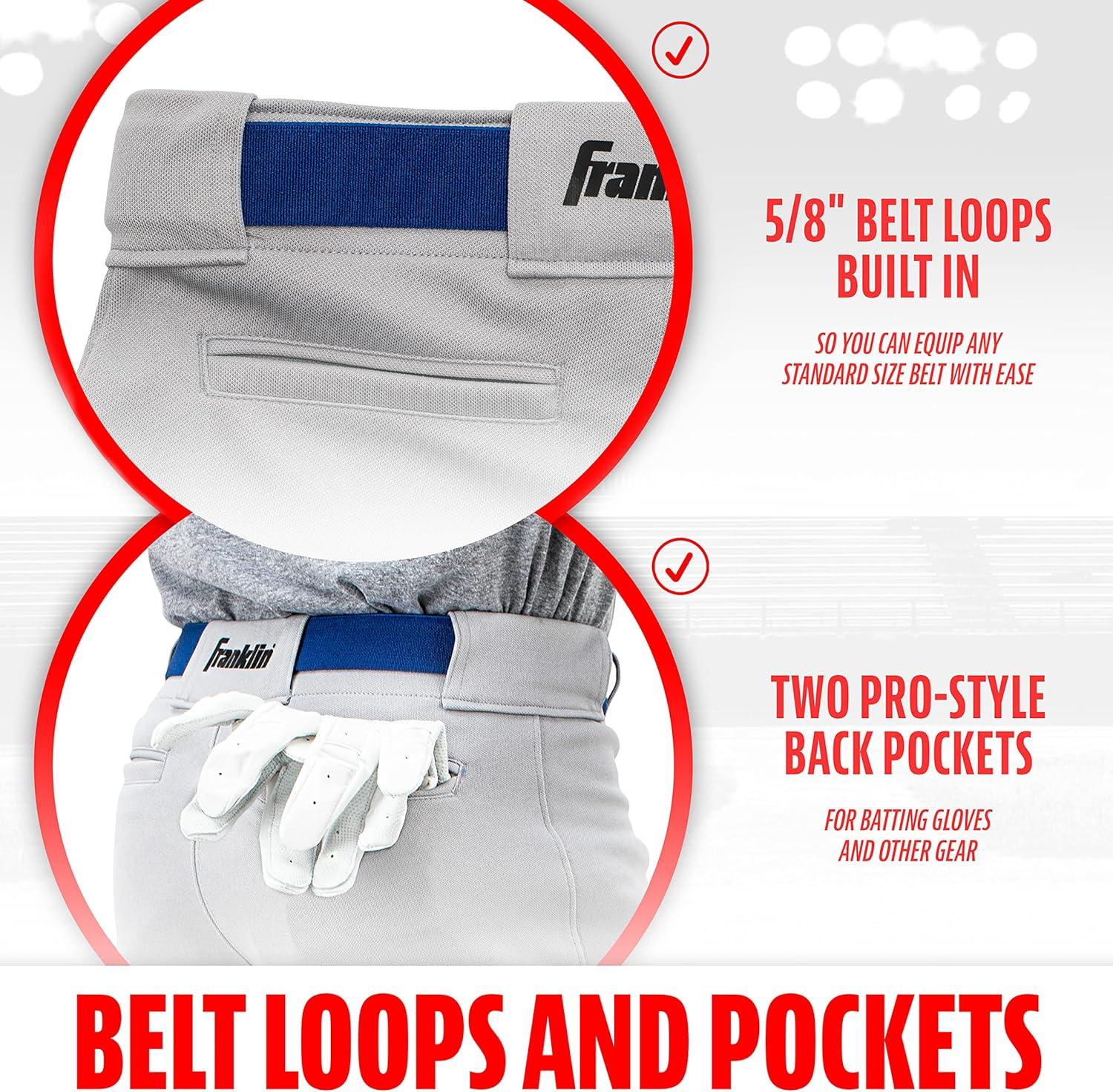 image:imageFranklin Sports Youth Baseball Softball Pants Knee High Pants for Boys Girls Knicker Style with Belt LoopGray
