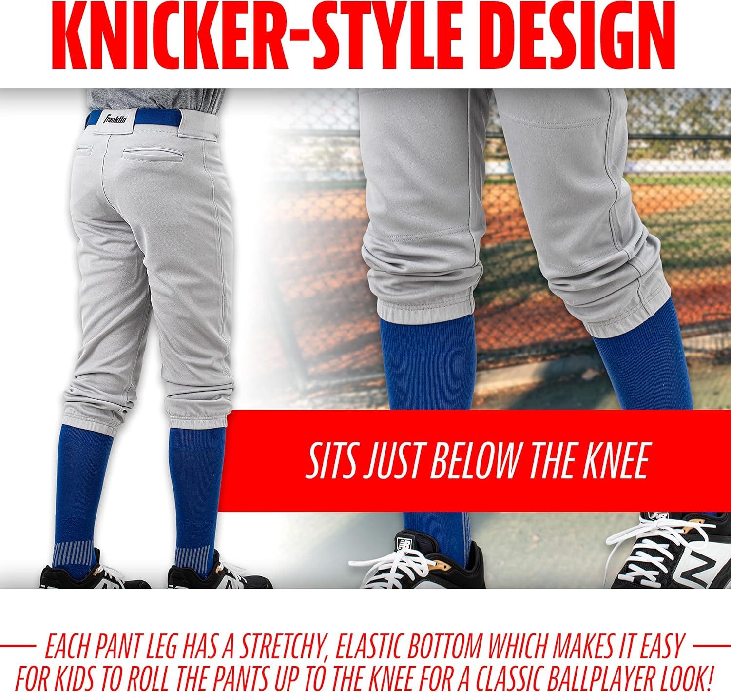 image:imageFranklin Sports Youth Baseball Softball Pants Knee High Pants for Boys Girls Knicker Style with Belt LoopGray