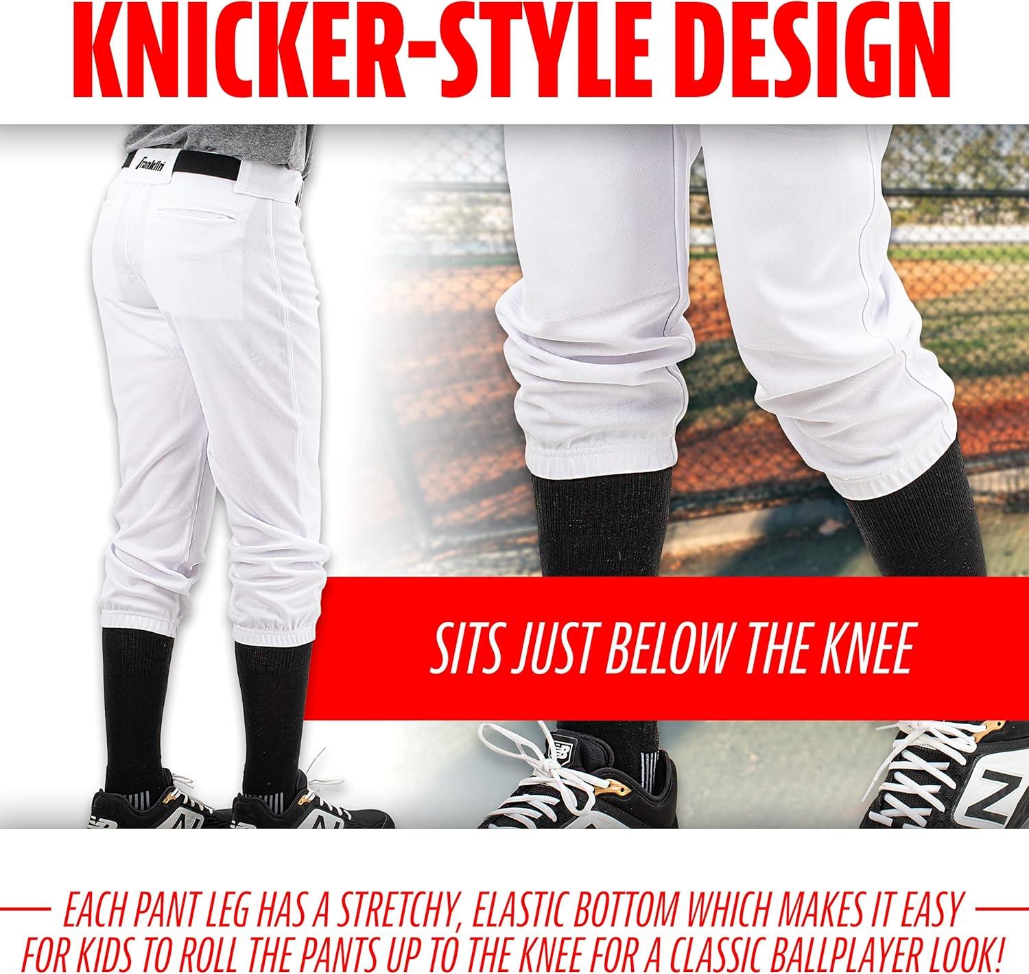image:imageFranklin Sports Youth Baseball Softball Pants Knee High Pants for Boys Girls Knicker Style with Belt LoopWhite