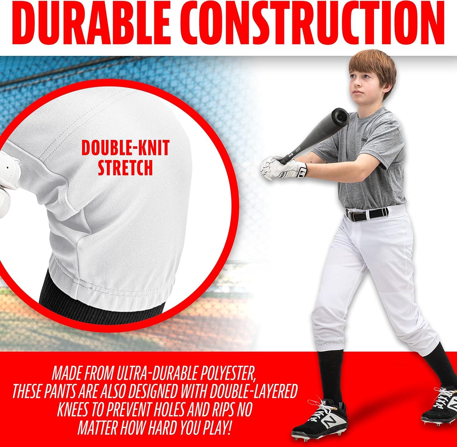 image:imageFranklin Sports Youth Baseball Softball Pants Knee High Pants for Boys Girls Knicker Style with Belt LoopWhite