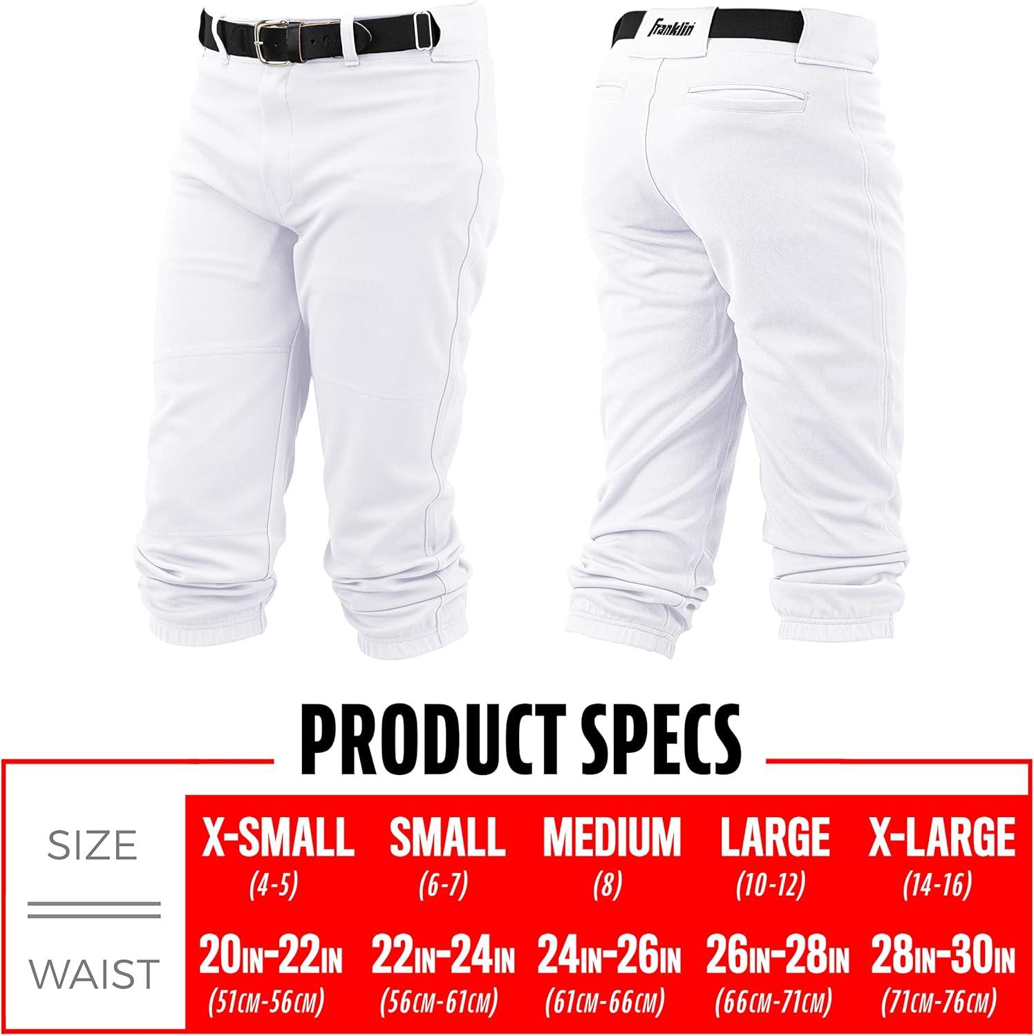 image:imageFranklin Sports Youth Baseball Softball Pants Knee High Pants for Boys Girls Knicker Style with Belt LoopWhite